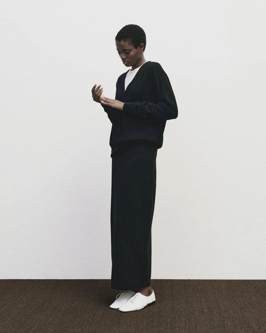 Cashmere Blend Knit Midi Skirt — Black