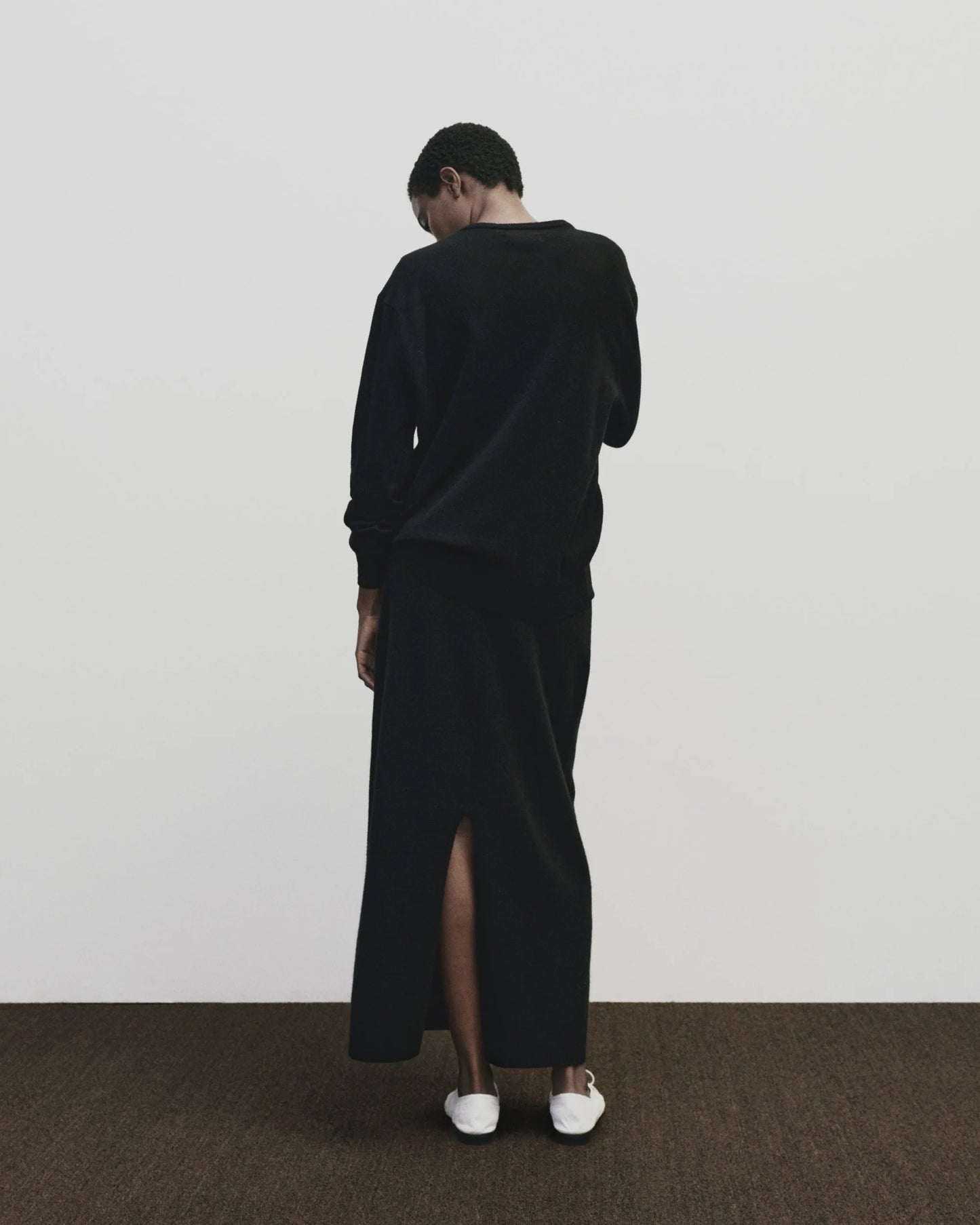 Cashmere Blend Knit Midi Skirt — Black