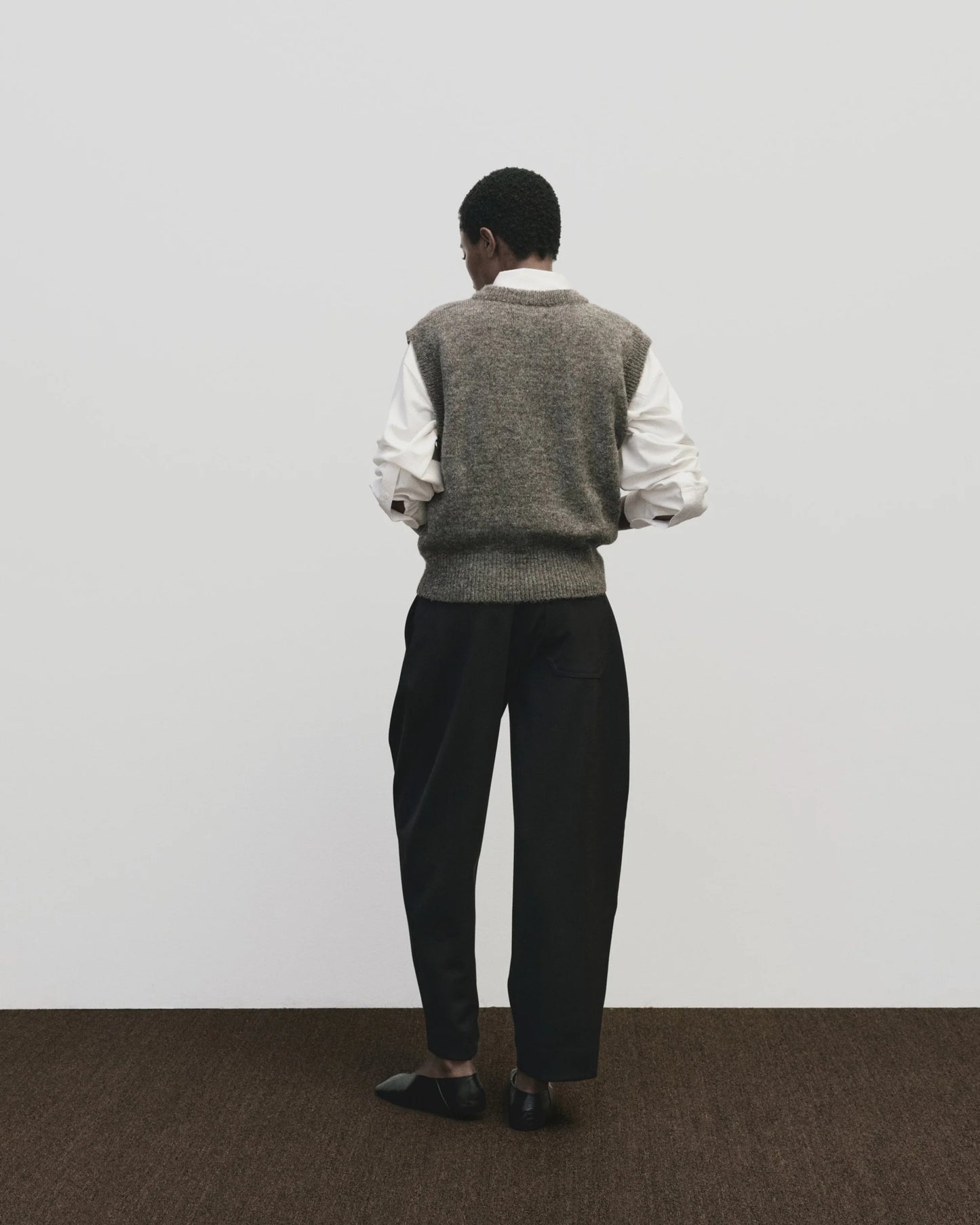 Wool Blend V-Neck Vest — Heather Brown