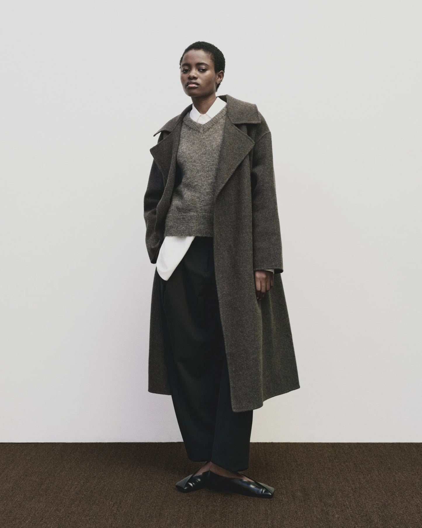 Wool Blend V-Neck Vest — Heather Brown