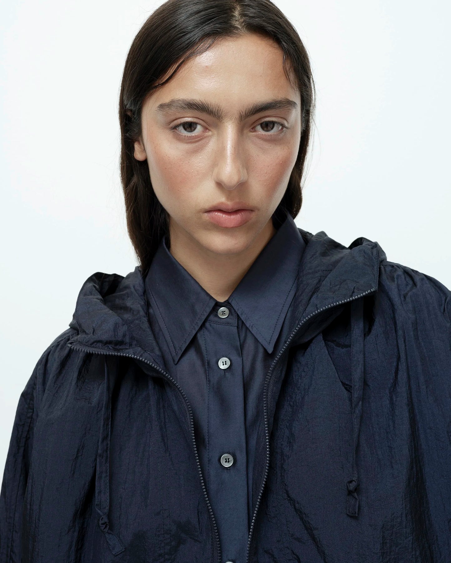 Shirred Anorak — Navy