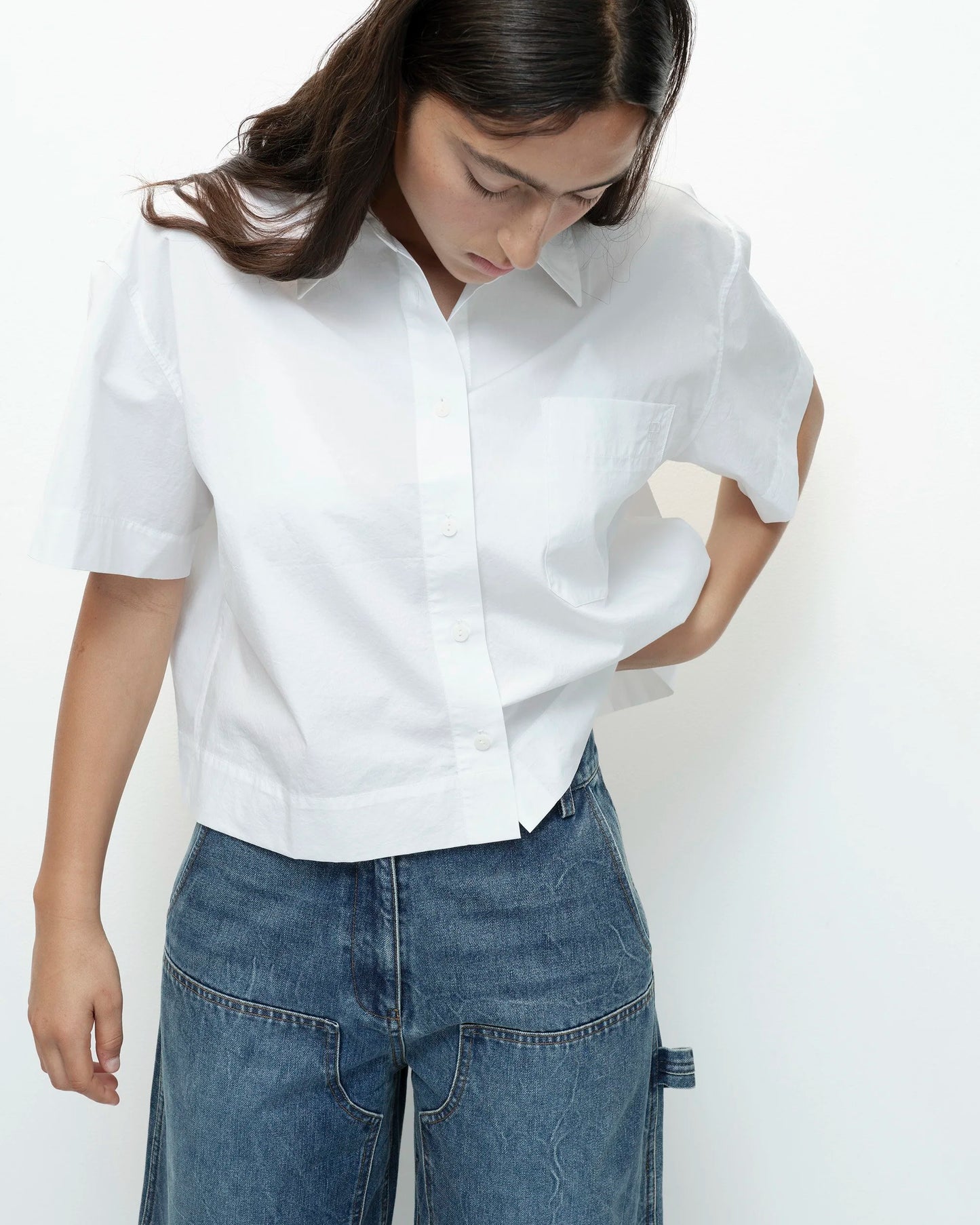 Barrel Leg Patch Denim — Blue