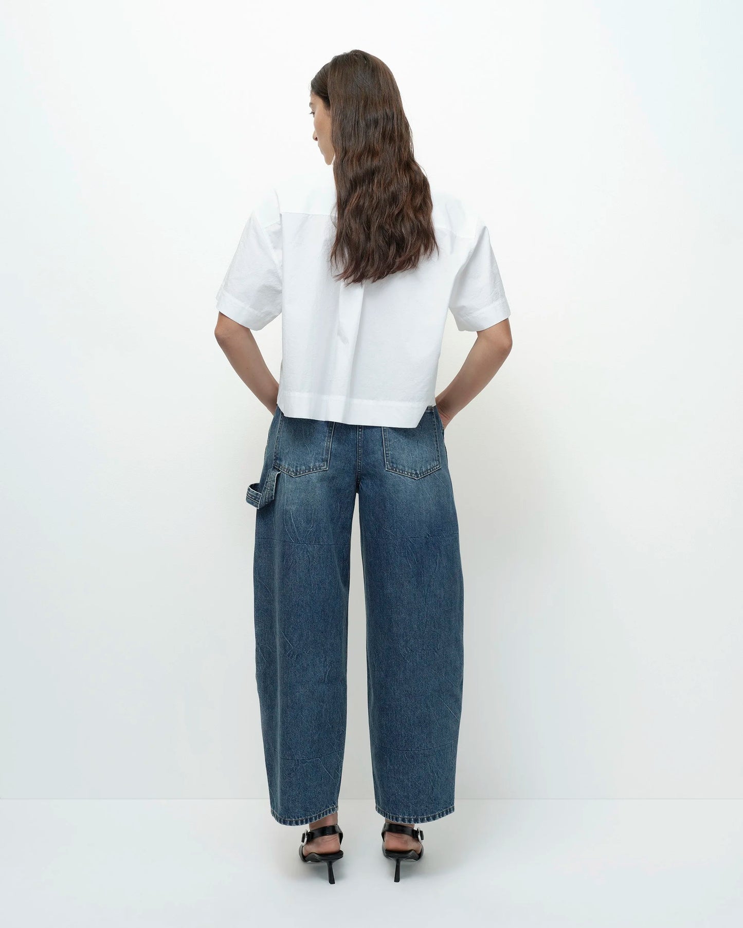 Barrel Leg Patch Denim — Blue