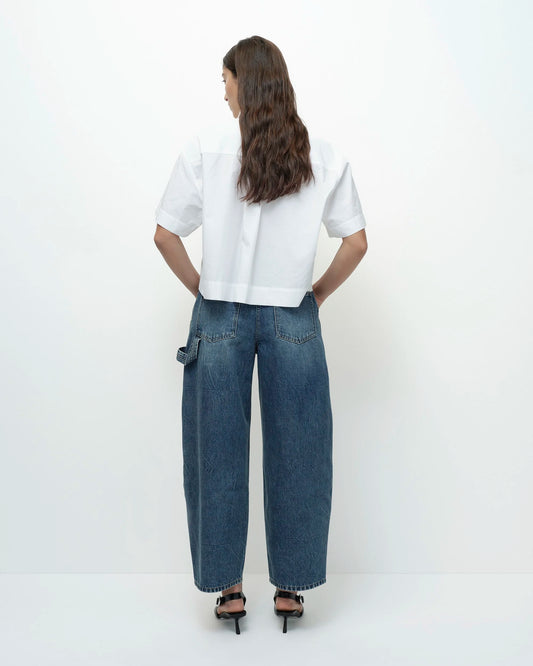 Barrel Leg Patch Denim — Blue