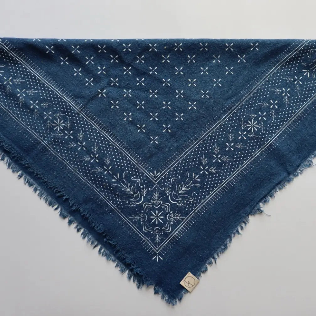 Classic Raw Silk Bandana — Indigo / White