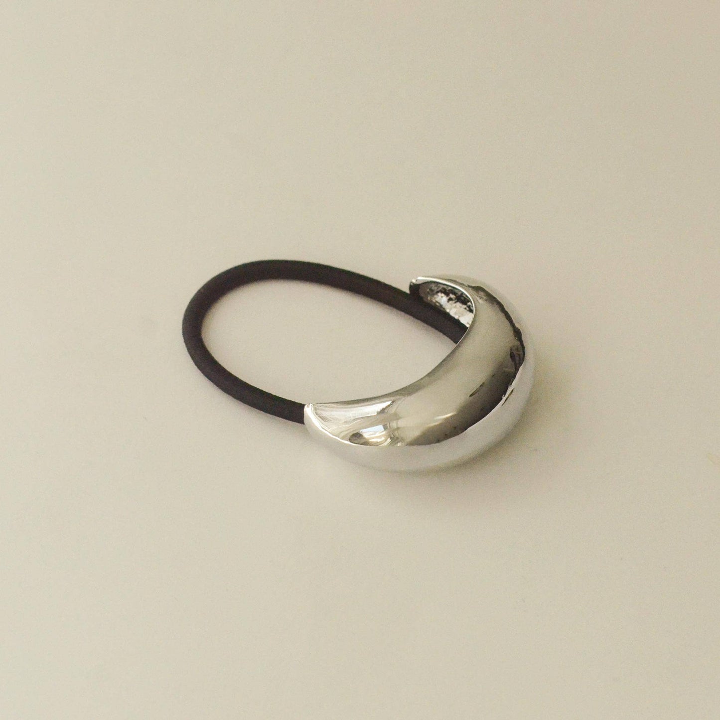 Narrow Crescent Metal Cuff Hair Tie — Silver