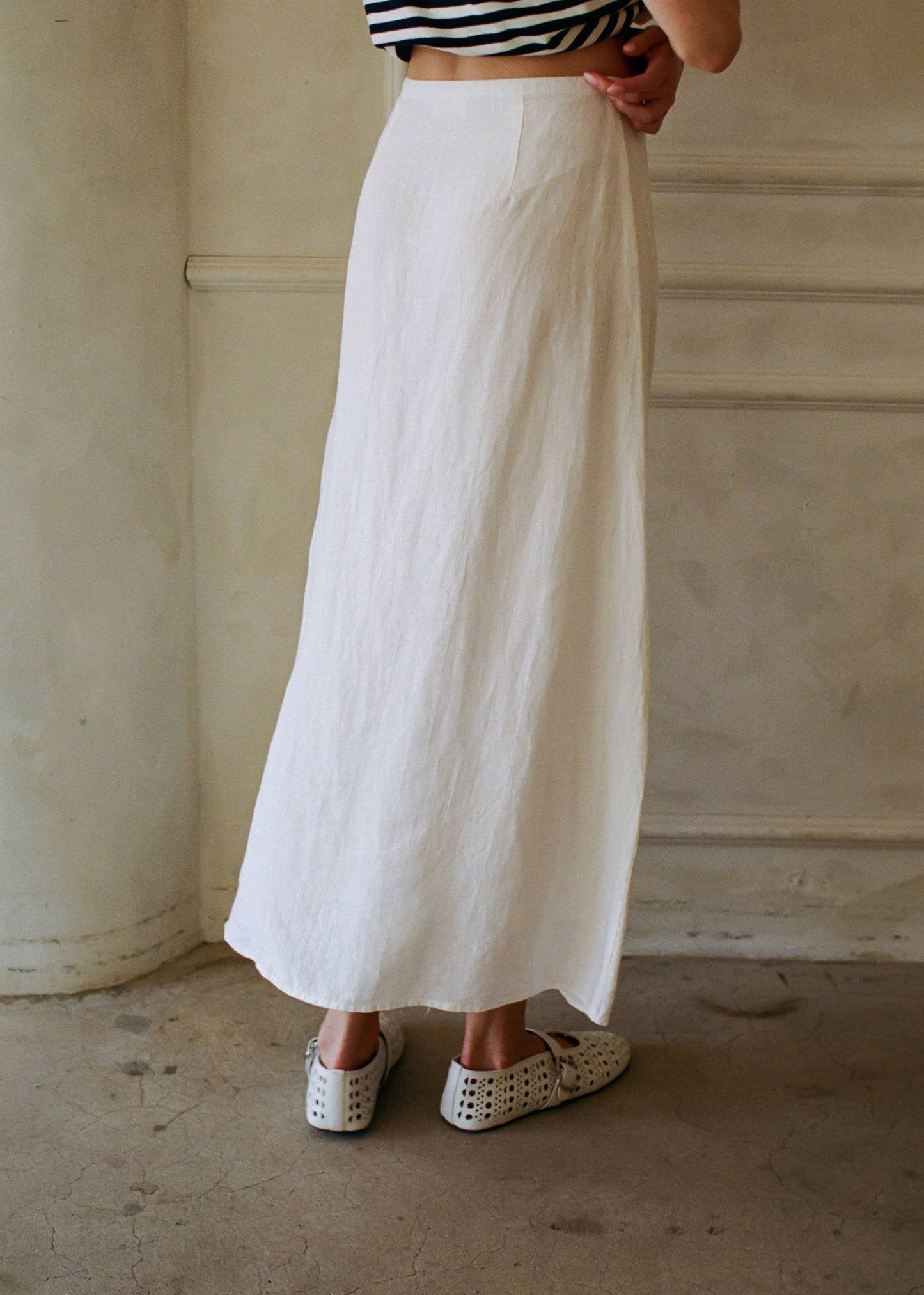 Linen Button Down Midi Skirt - Off White