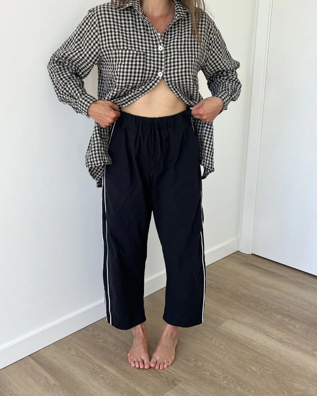 Jules Pant — Black with White Piping