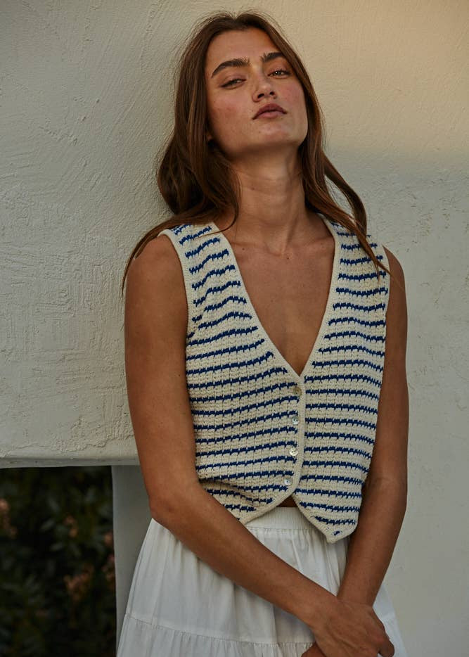 By Together Knit Striped Buttondown Vest