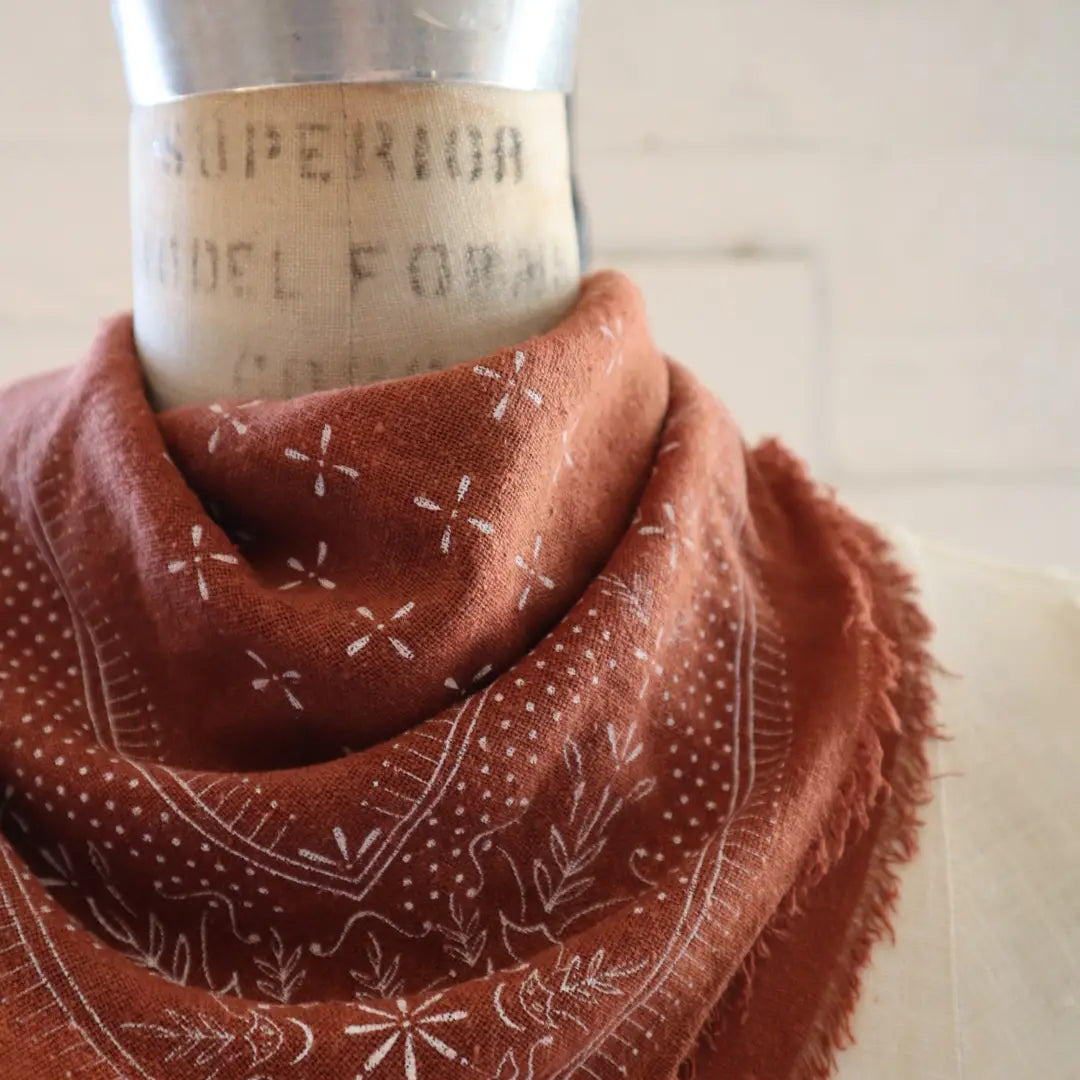 Classic Raw Silk Bandana — Terracotta / White