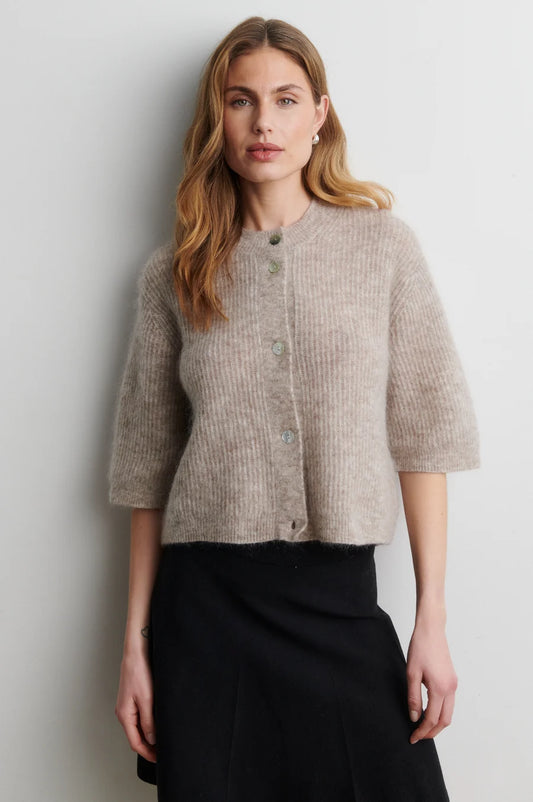 Andrea Knit Rib Cardigan — Light Beige Melange