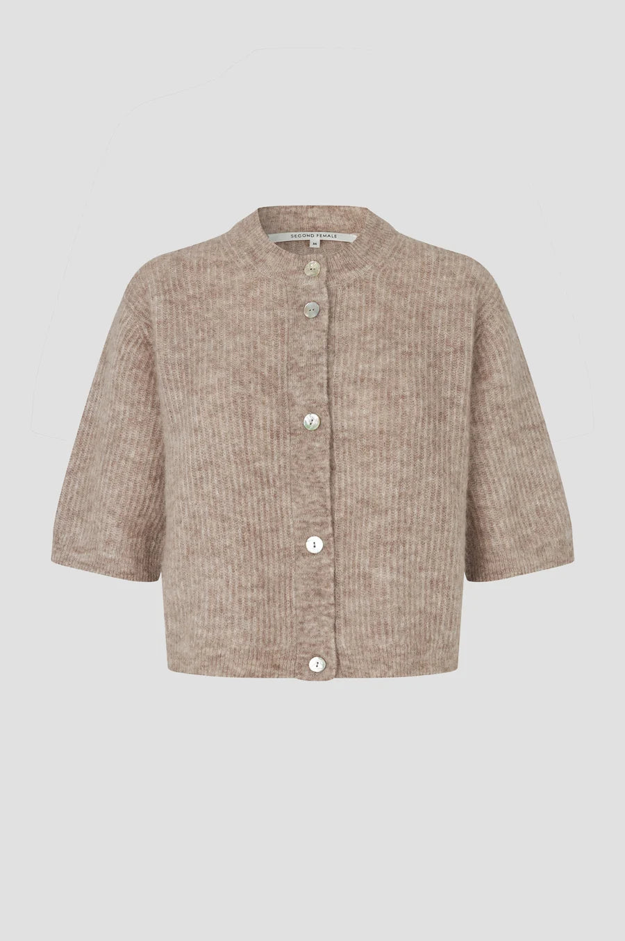 Andrea Knit Rib Cardigan — Light Beige Melange