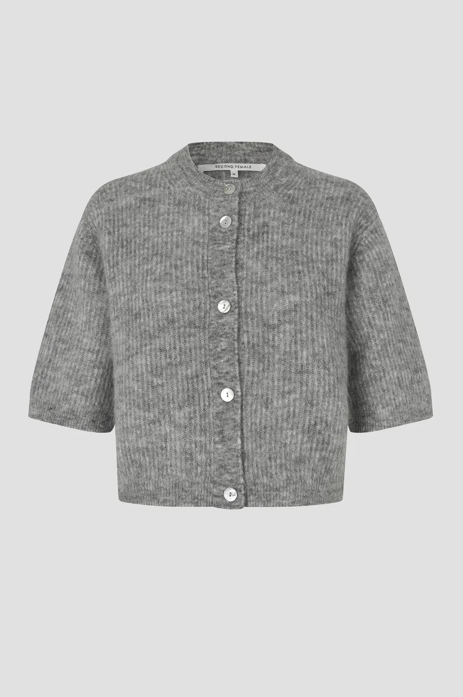 Andrea Knit Rib Cardigan — Grey Melange