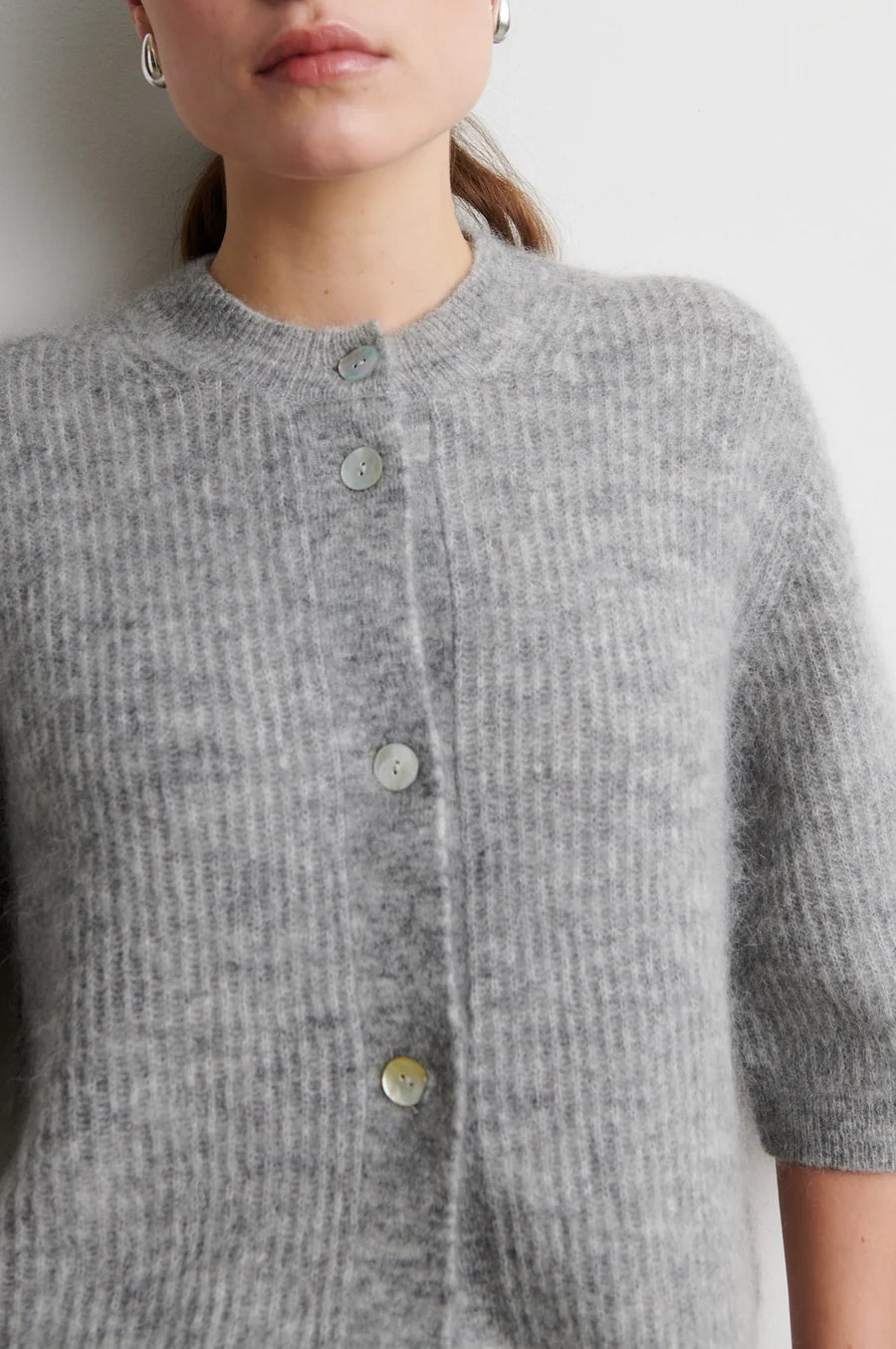 Andrea Knit Rib Cardigan — Grey Melange