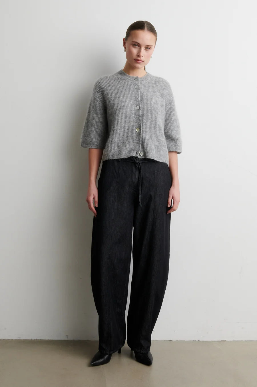 Andrea Knit Rib Cardigan — Grey Melange