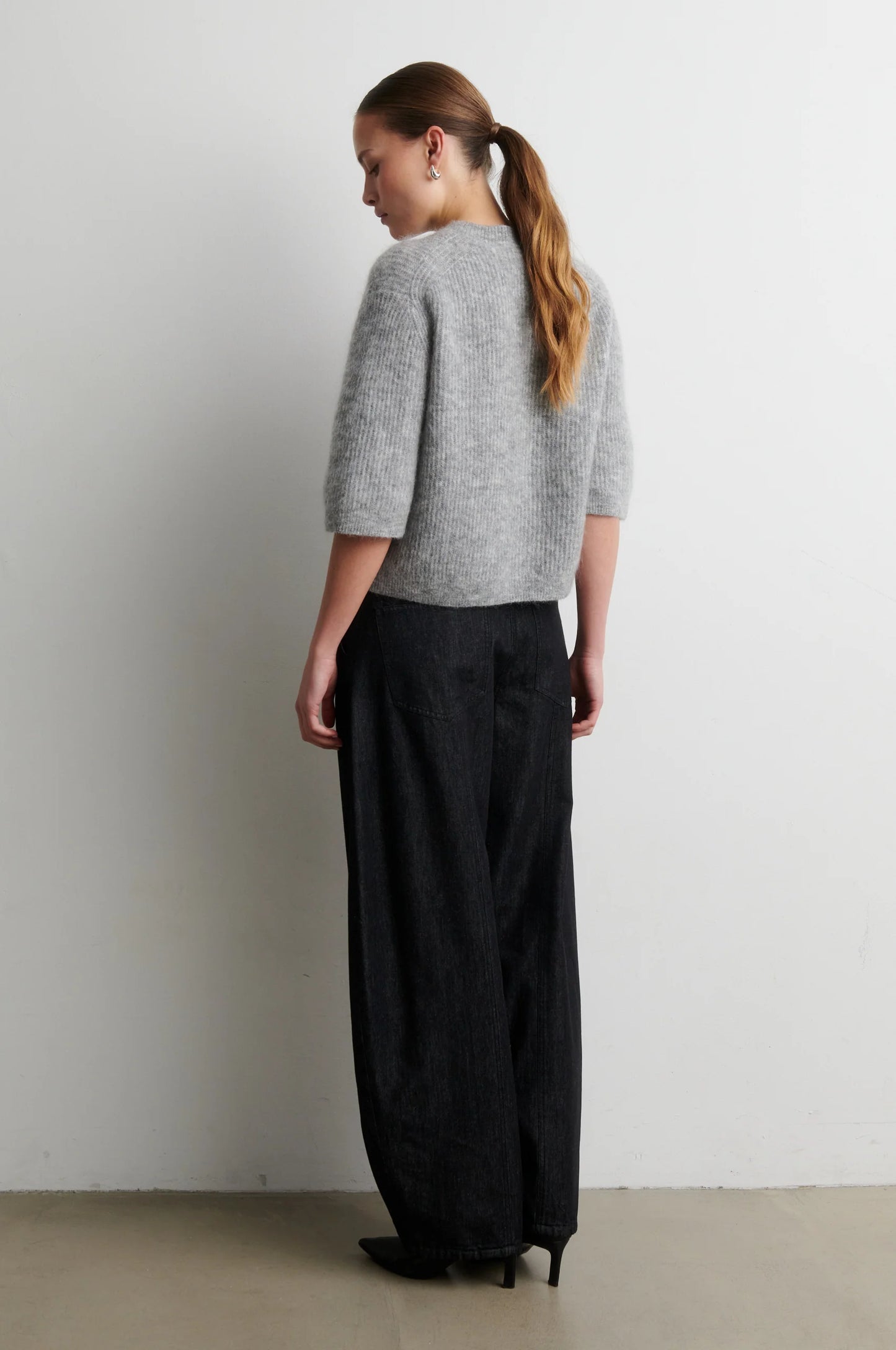 Andrea Knit Rib Cardigan — Grey Melange