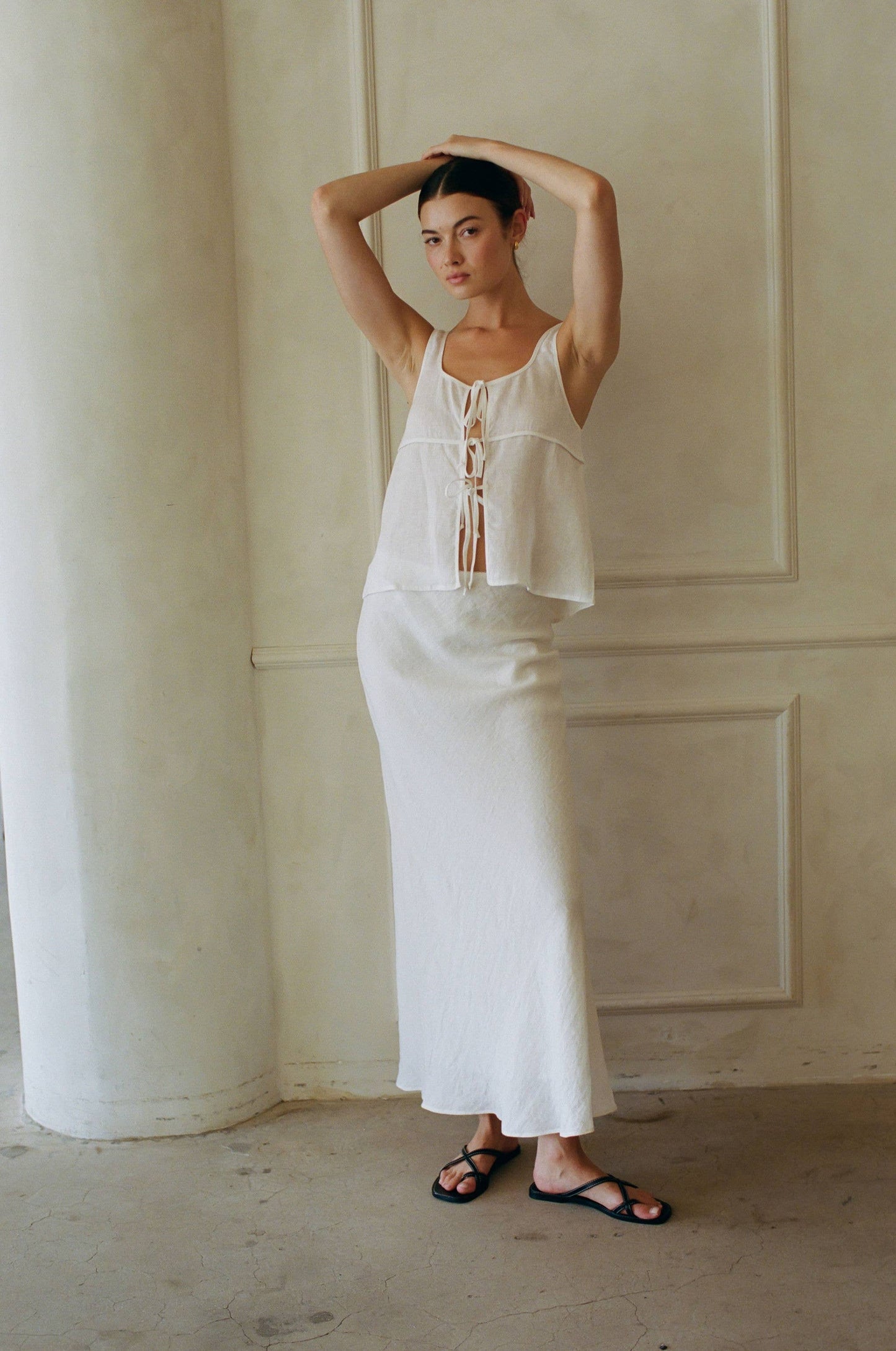 100% Linen Tie Front Top