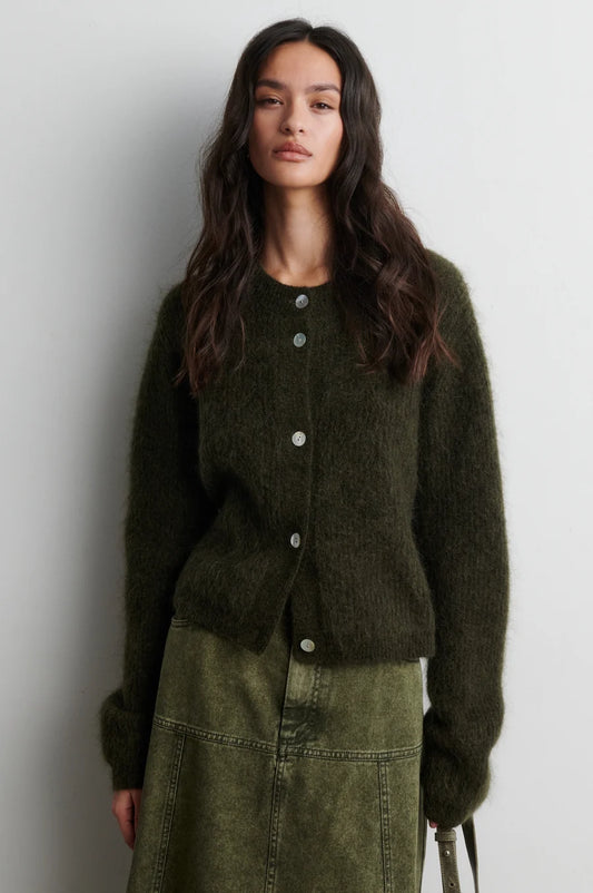 Andrea Knit Rib Long Sleeve Cardigan — Black Olive