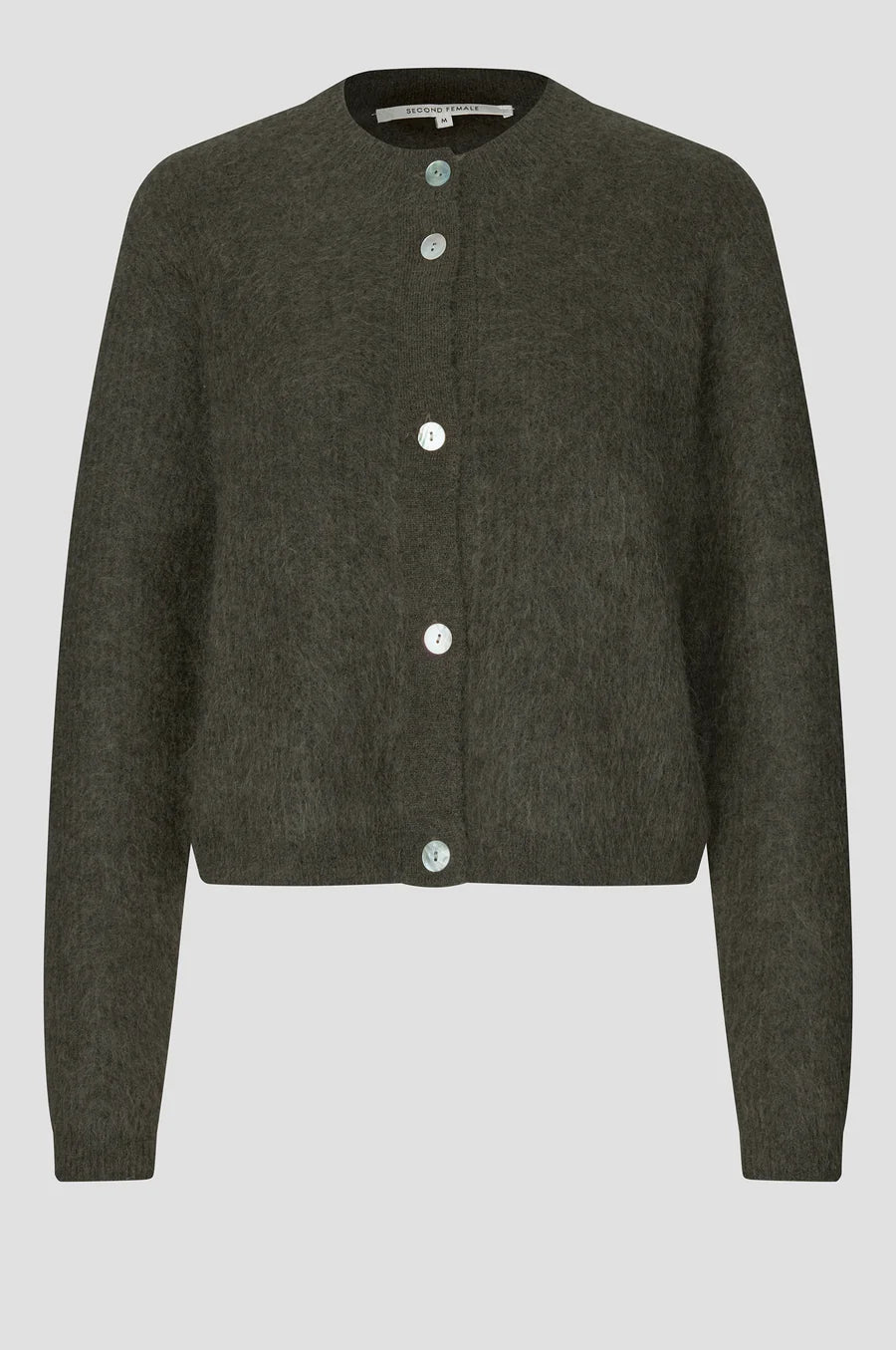 Andrea Knit Rib Long Sleeve Cardigan — Black Olive