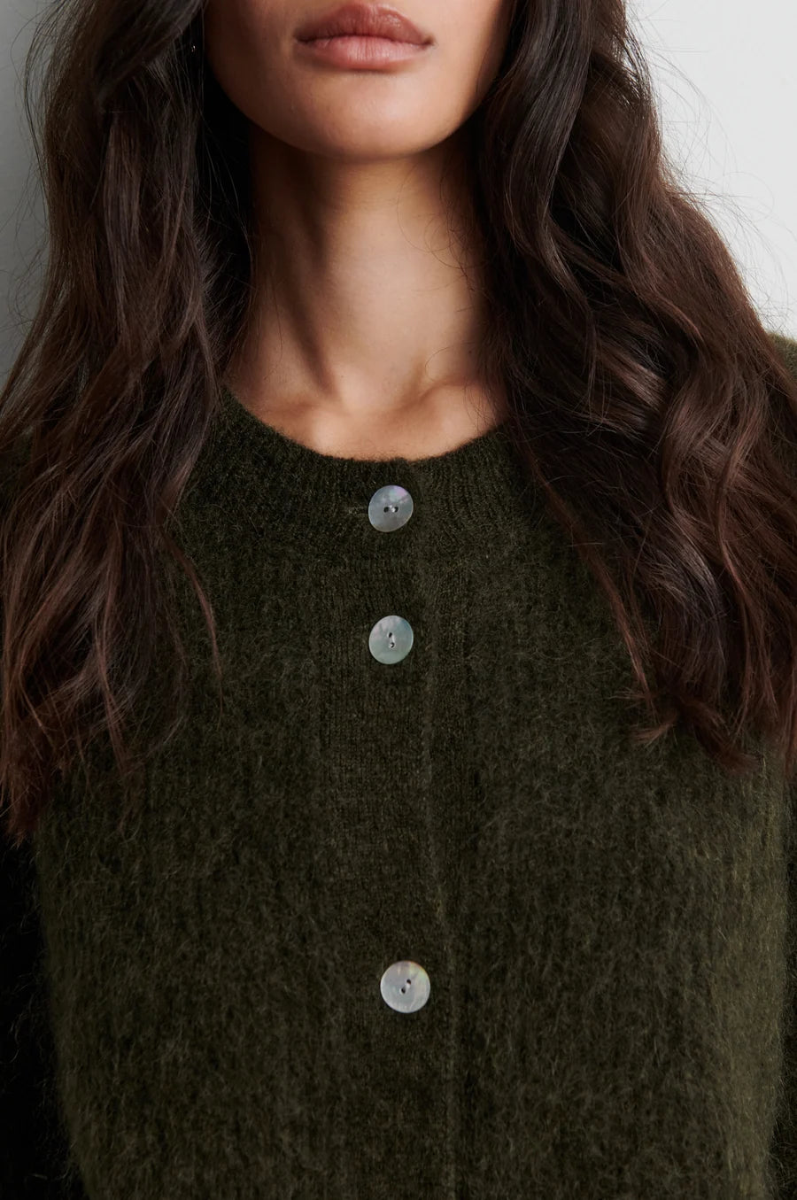 Andrea Knit Rib Long Sleeve Cardigan — Black Olive