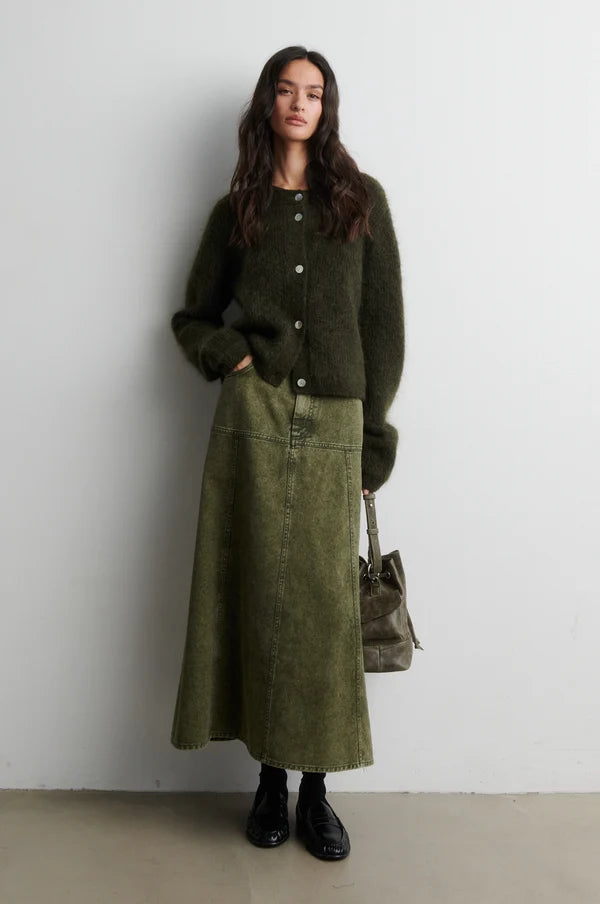 Andrea Knit Rib Long Sleeve Cardigan — Black Olive