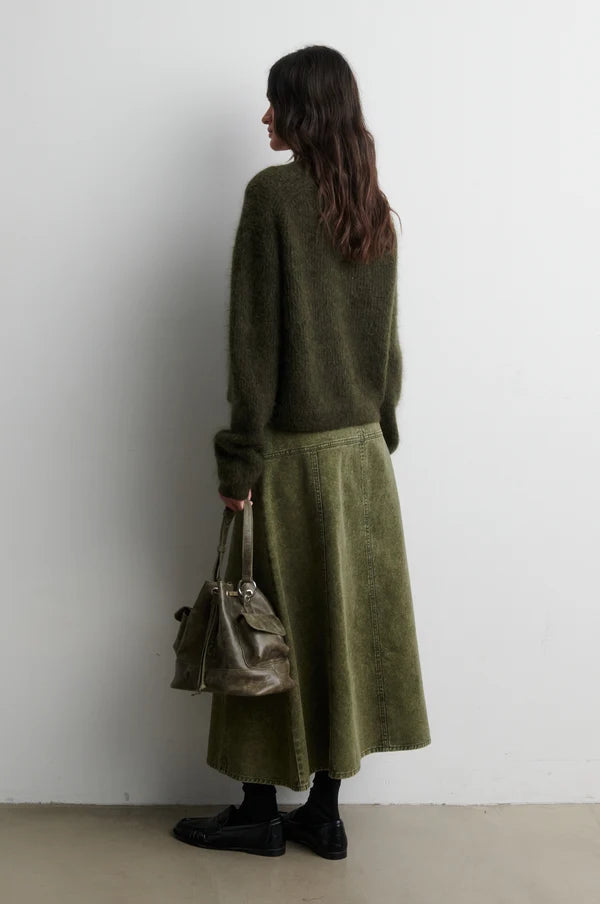 Andrea Knit Rib Long Sleeve Cardigan — Black Olive