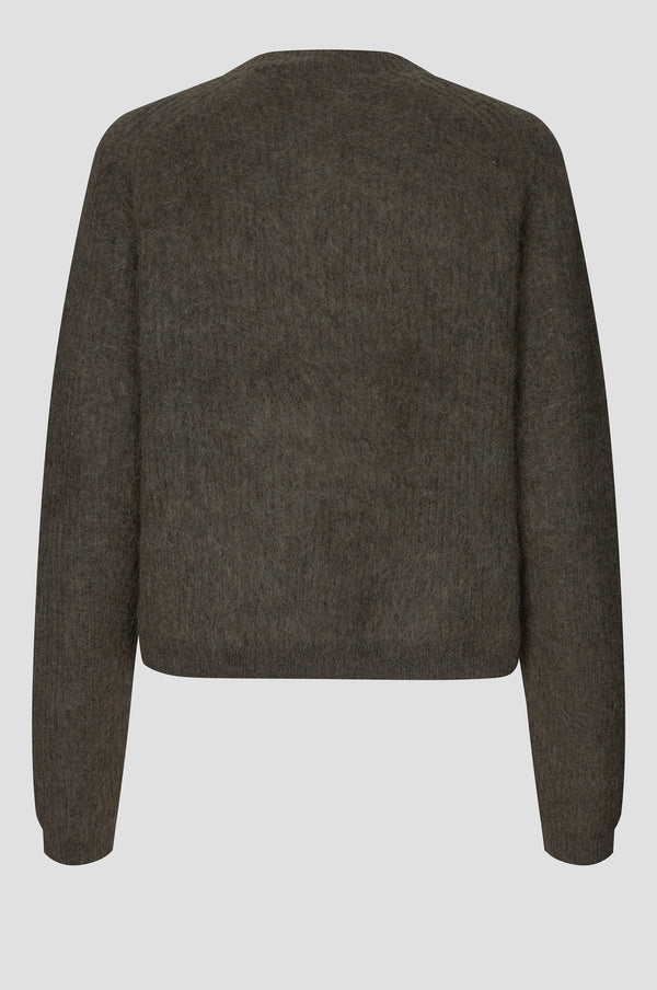 Andrea Knit Rib Long Sleeve Cardigan — Black Olive