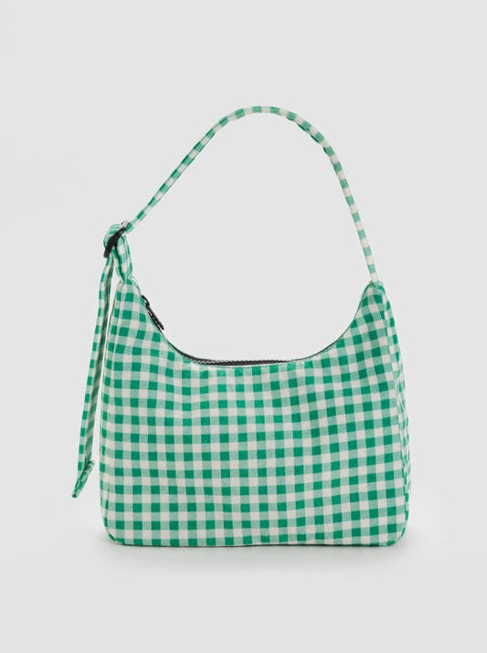 Mini Nylon Shoulder Bag - Green Gingham