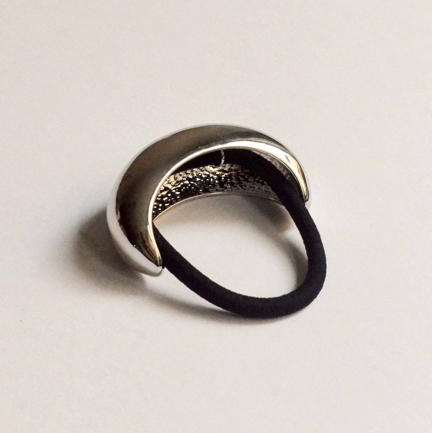 Wide Crescent Metal Ponytail Hair Tie — Silver