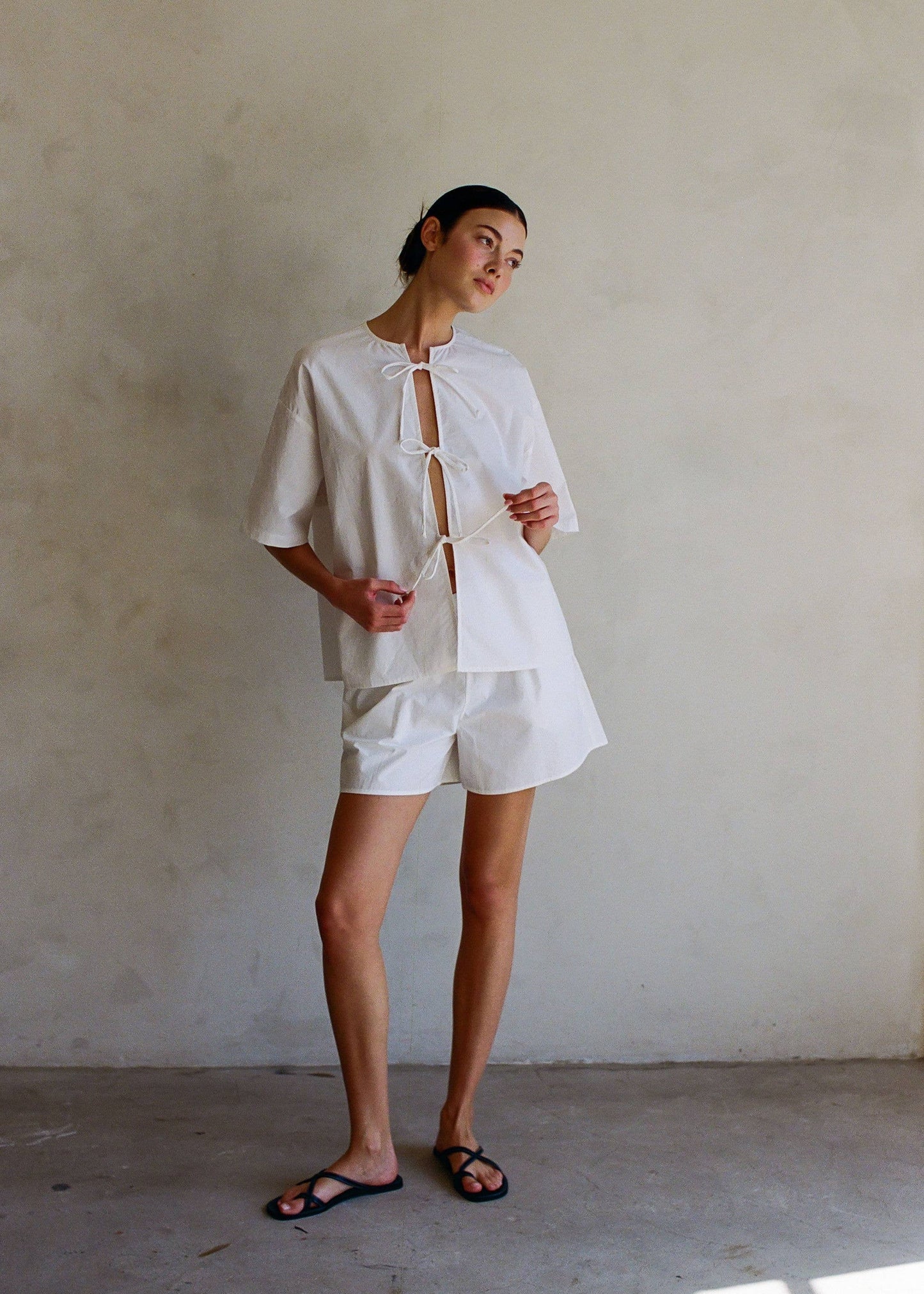 Cotton Straight Leg Shorts - Off White