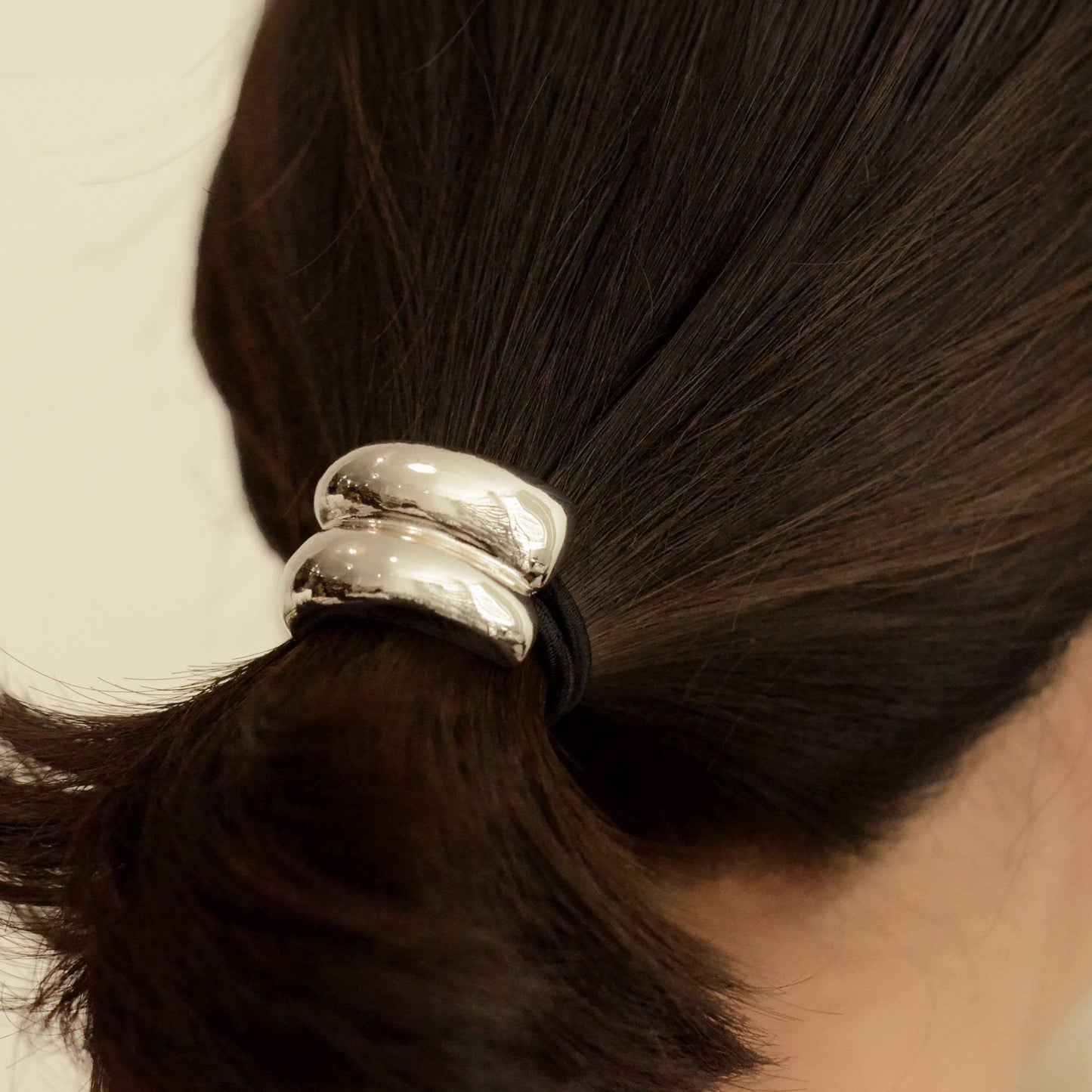 Mini Double Arch Metal Ponytail Hair Tie — Silver