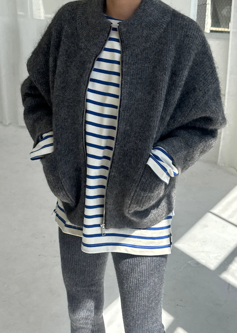 Alpaca Zip Front Sweater- Charcoal