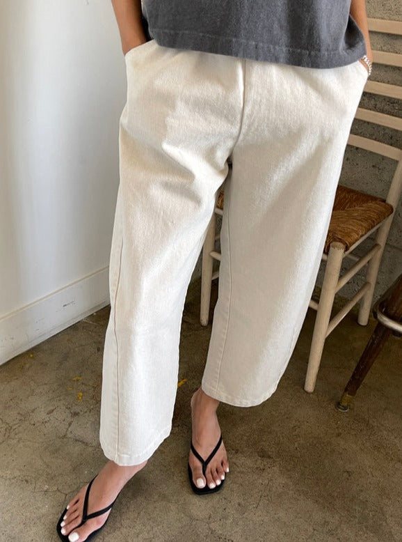 Undyed Elastic Waist Cotton Capri Pants Natural Color Pants High