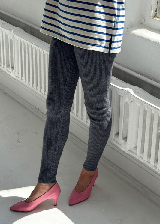 Cashmere Ribbed Leggings - Charcoal