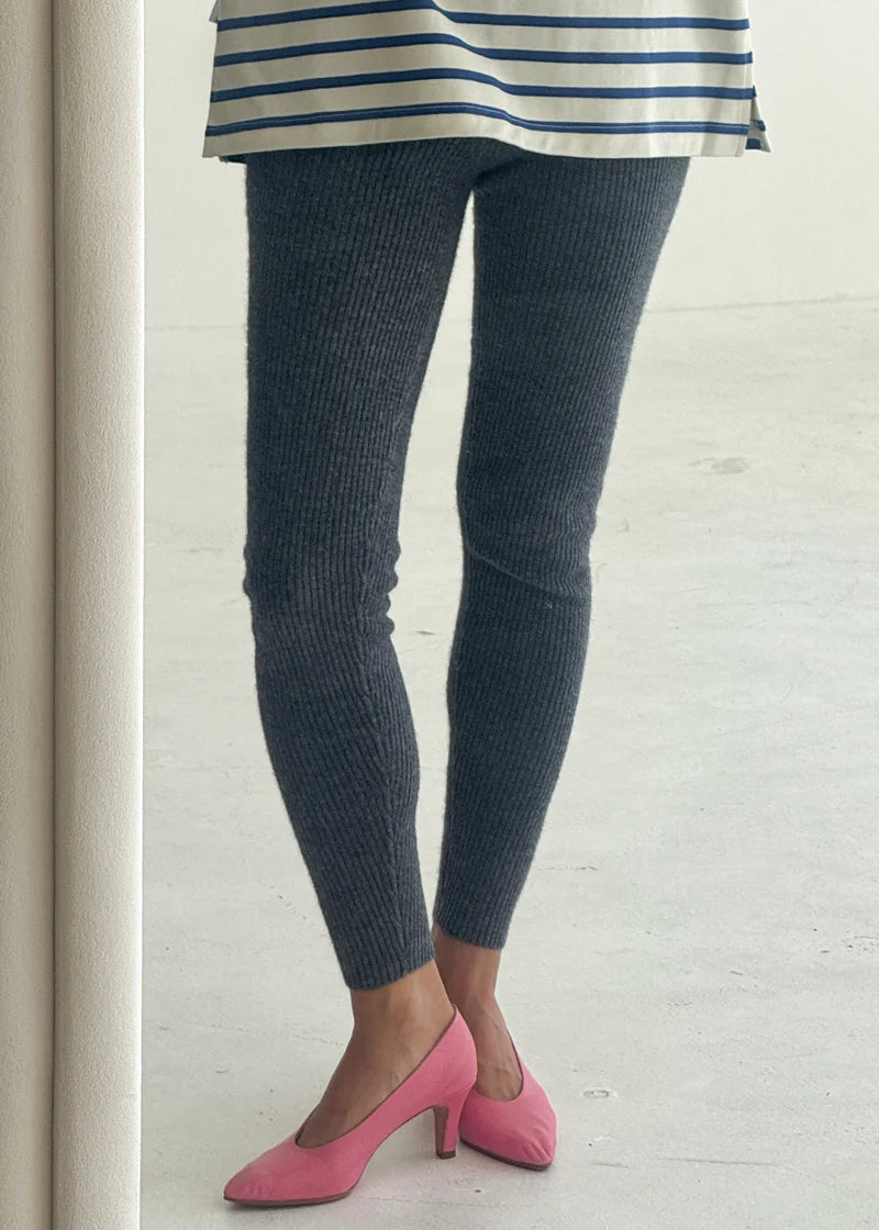 Cashmere Ribbed Leggings - Charcoal