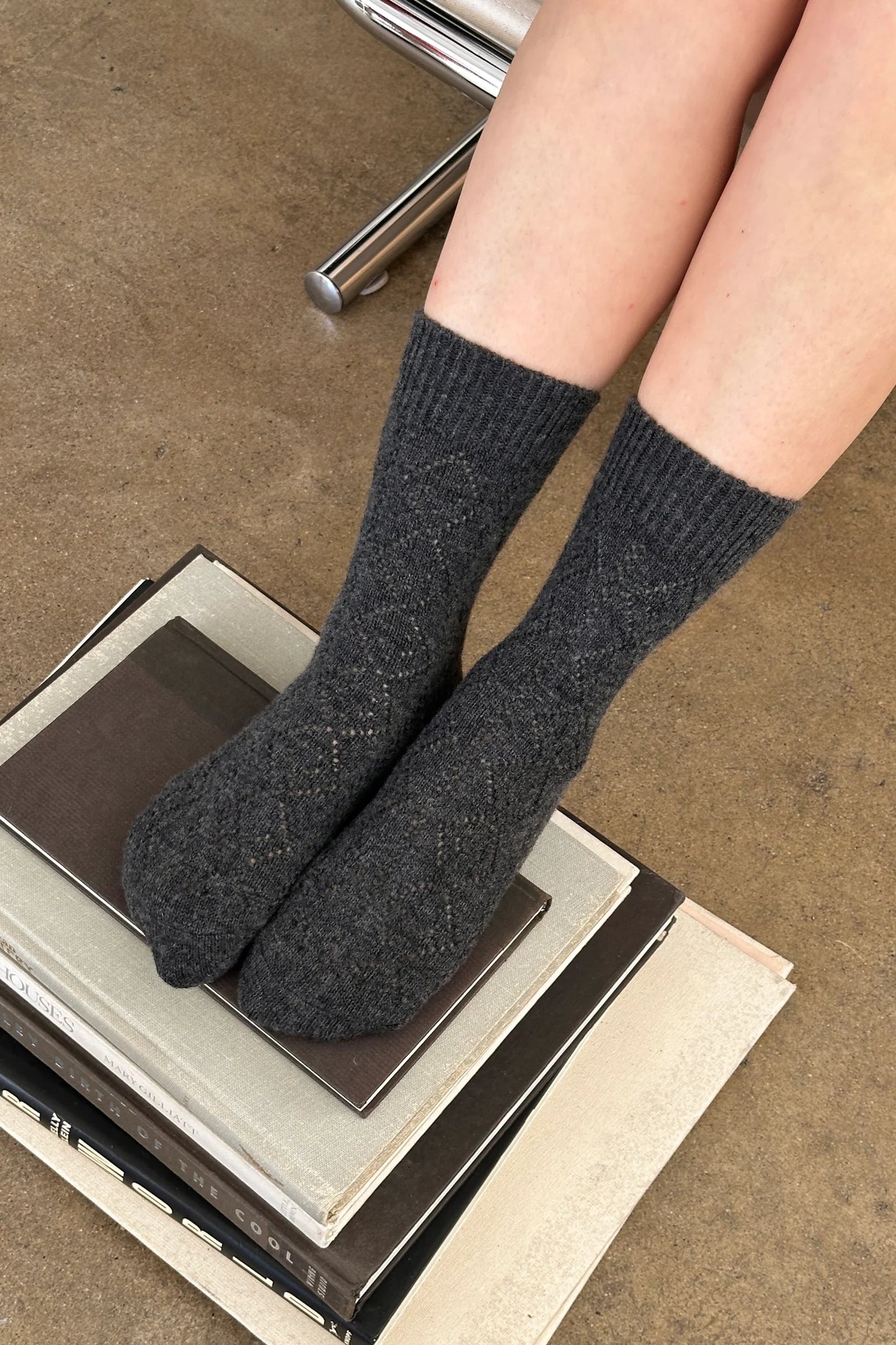 Cashmere Pointelle Socks — Charcoal