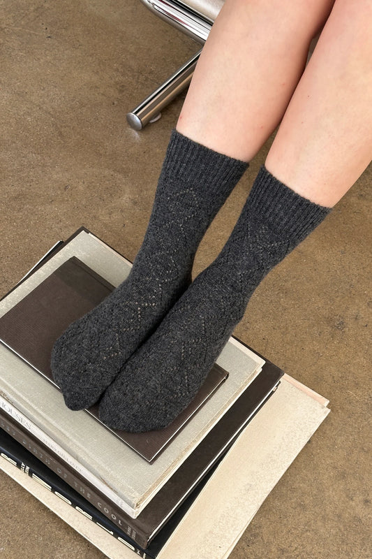 Cashmere Pointelle Socks — Charcoal