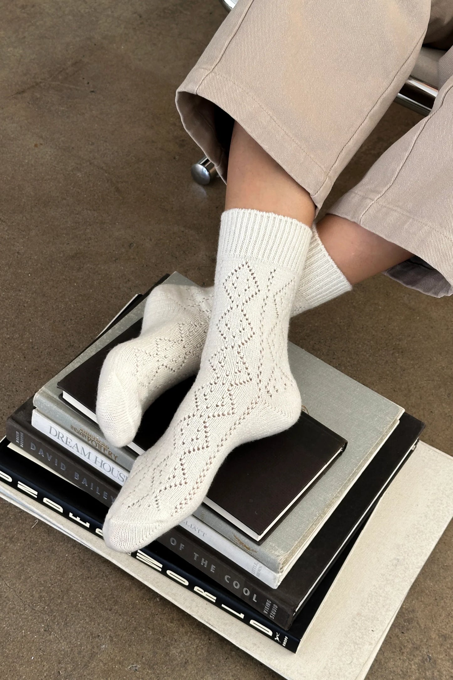 Cashmere Pointelle Socks — Cream