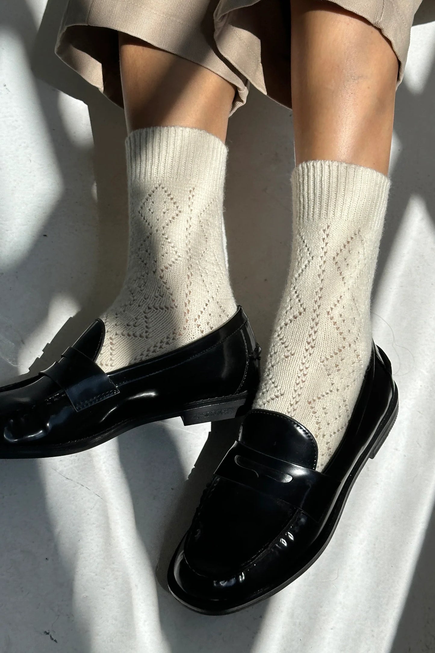 Cashmere Pointelle Socks — Cream