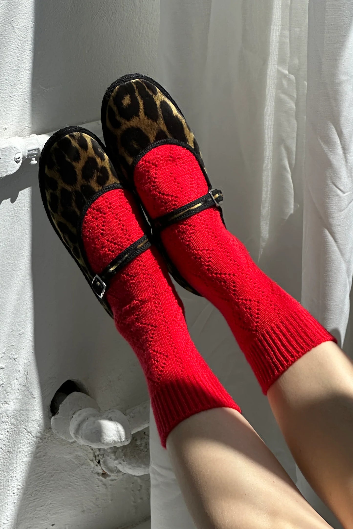 Cashmere Pointelle Socks — Red
