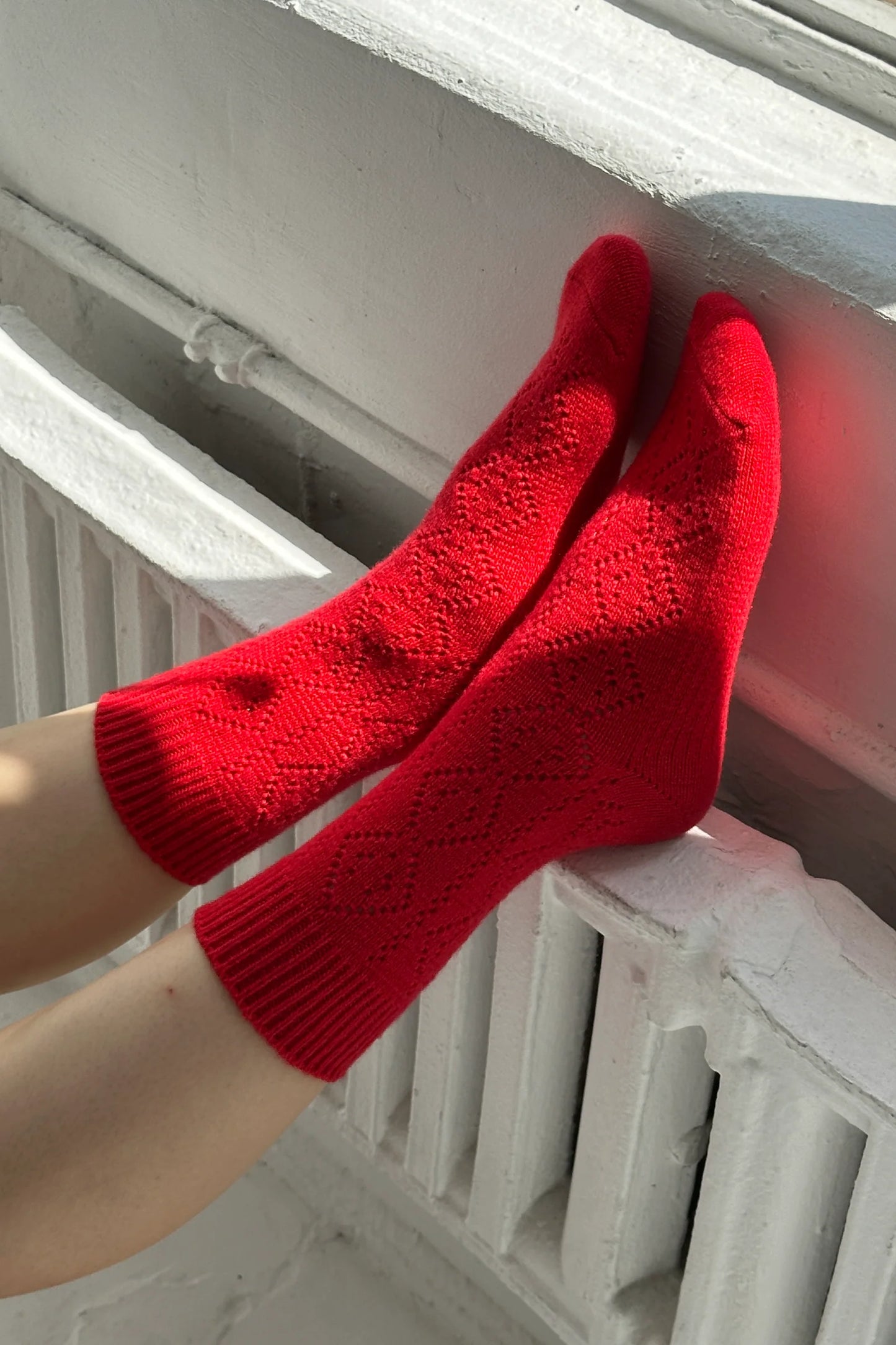 Cashmere Pointelle Socks — Red