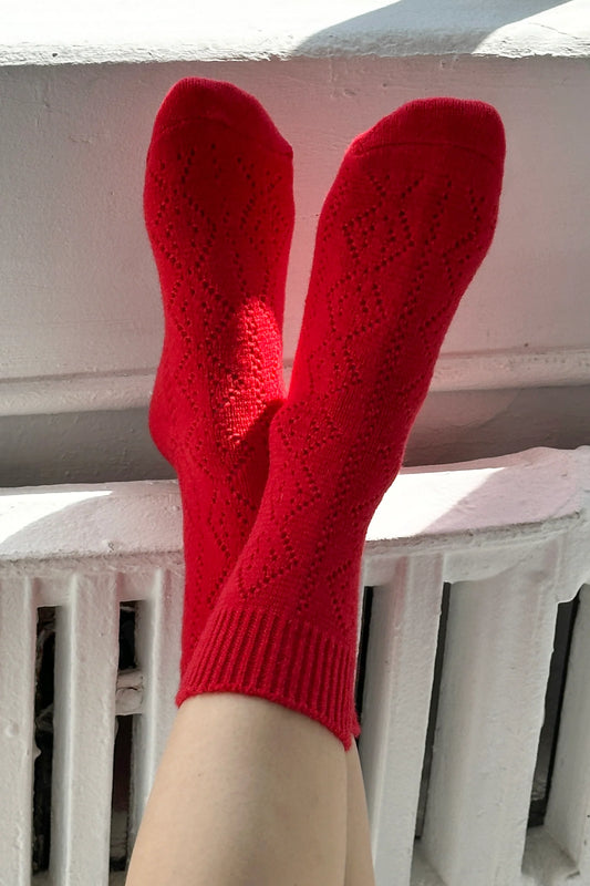 Cashmere Pointelle Socks — Red