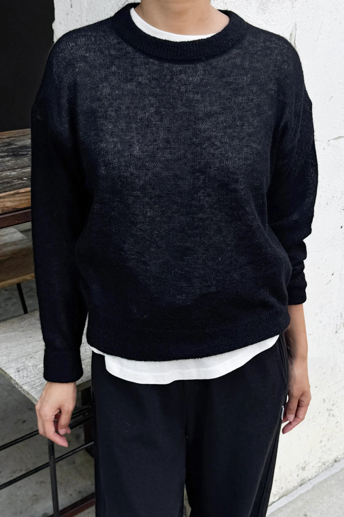 Cecile Crew Neck Mohair Sweater — Black