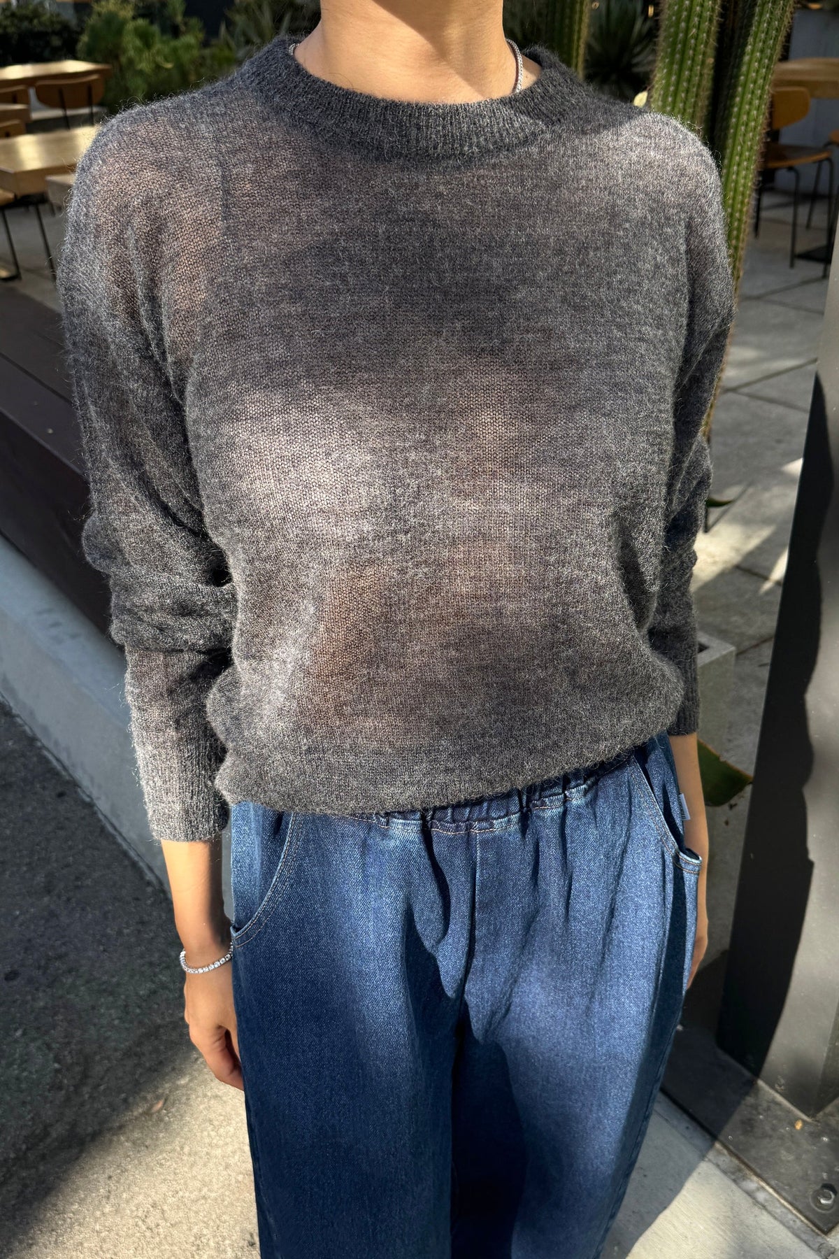 Cecile Crew Neck Mohair Sweater — Charcoal