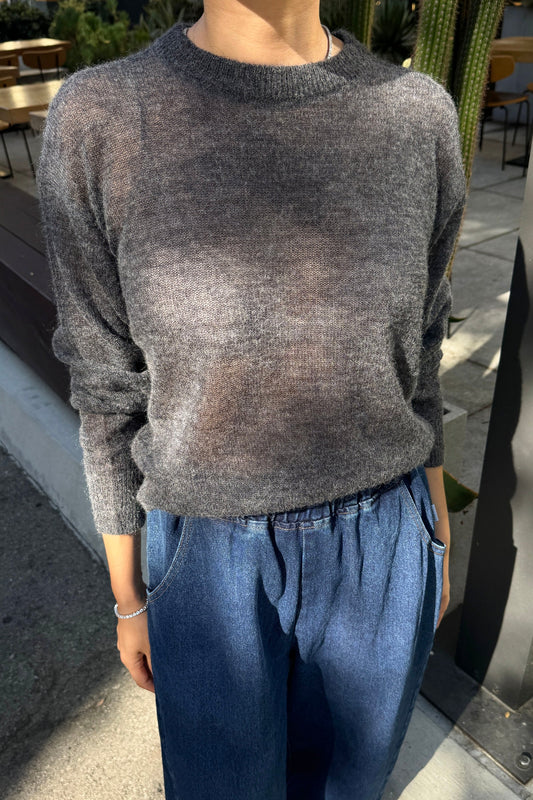 Cecile Crew Neck Mohair Sweater — Charcoal