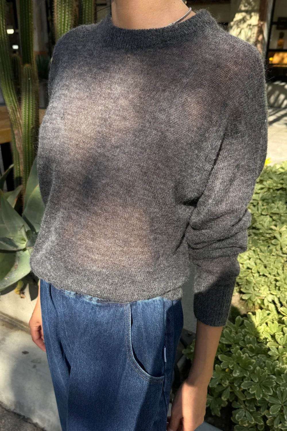 Cecile Crew Neck Mohair Sweater — Charcoal