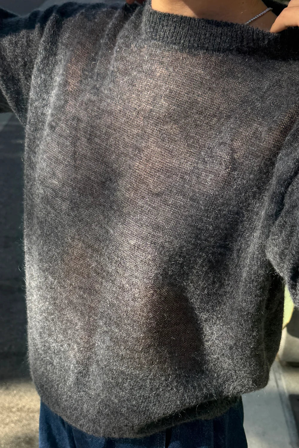 Cecile Crew Neck Mohair Sweater — Charcoal
