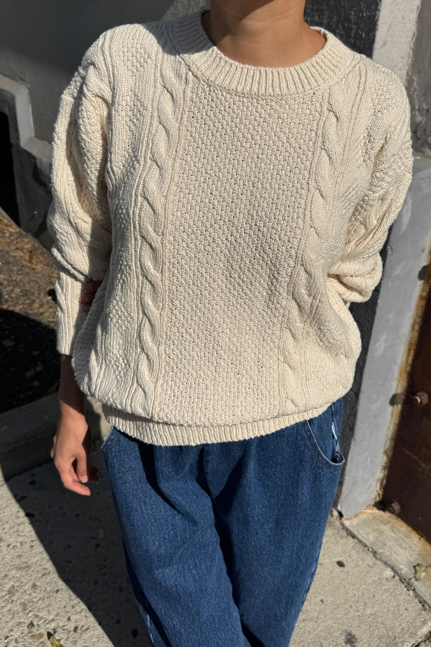 Cotton Fisherman Sweater — Naturel