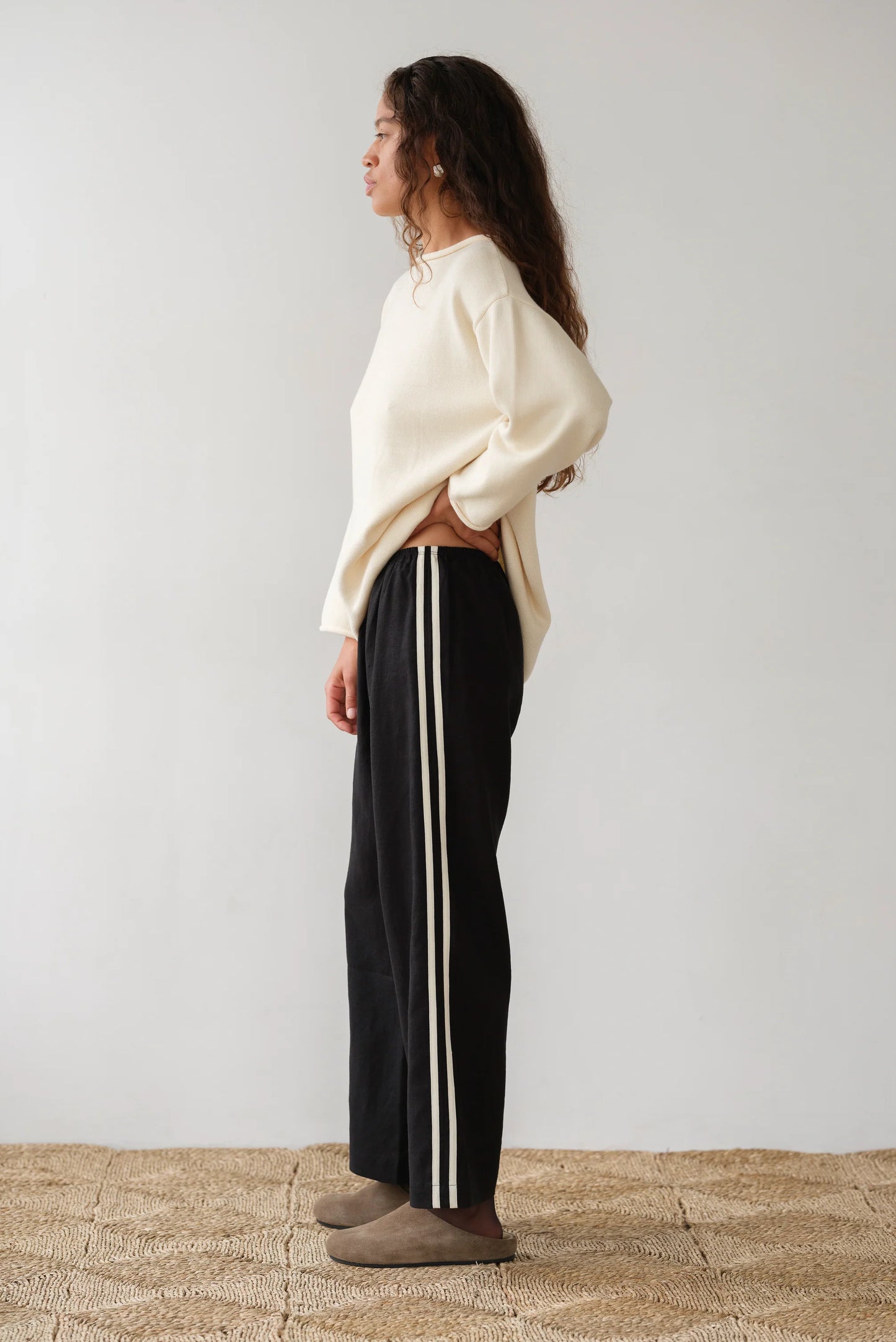 Crop Linen Stripe Pant - Jet