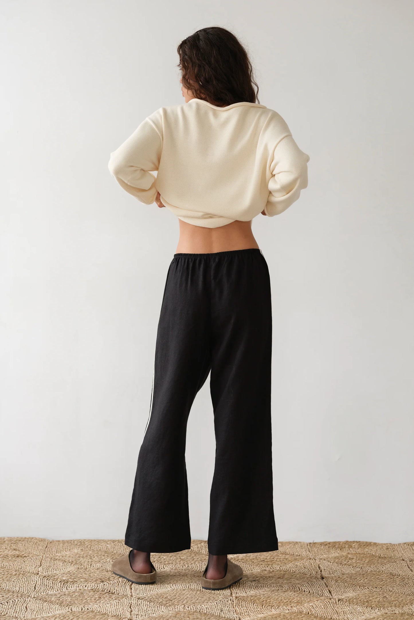 Crop Linen Stripe Pant - Jet